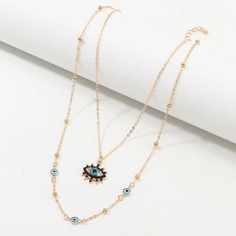 Wholesale vintage full diamond devil eye clavicle chain necklace set