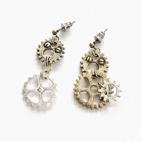 Wholesale Vintage Gear Chain Asymmetric Long Earrings