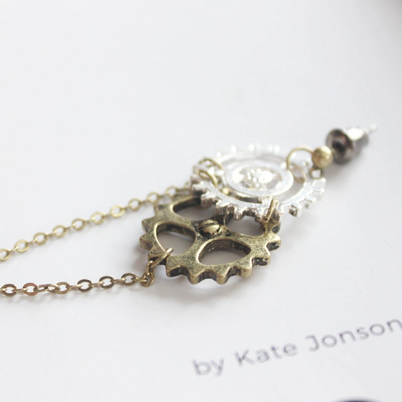 Wholesale Vintage Gear Chain Asymmetric Long Earrings