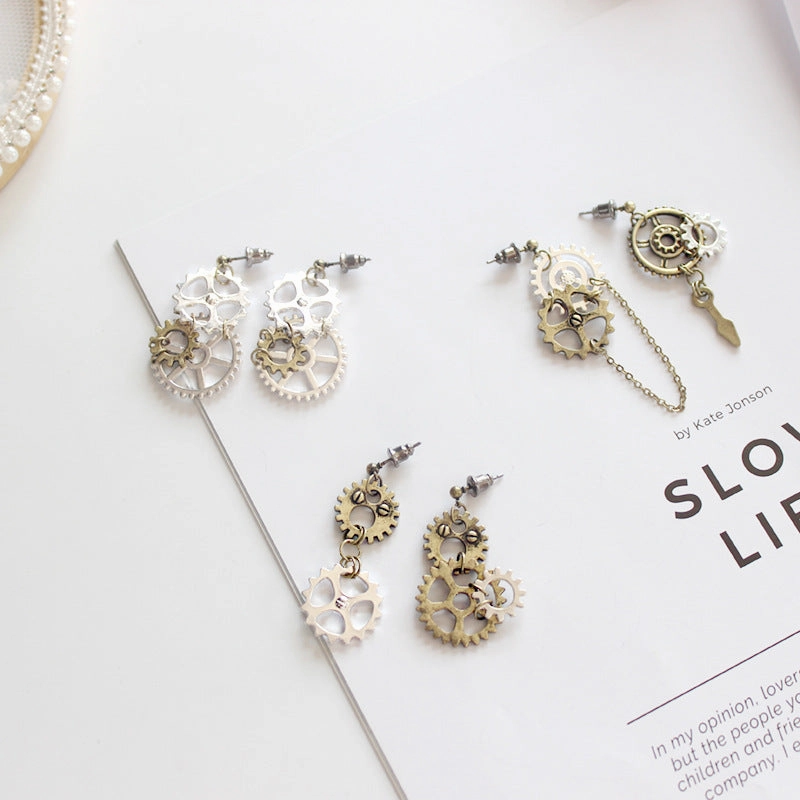 Wholesale Vintage Gear Chain Asymmetric Long Earrings