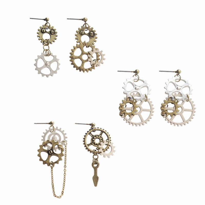 Wholesale Vintage Gear Chain Asymmetric Long Earrings