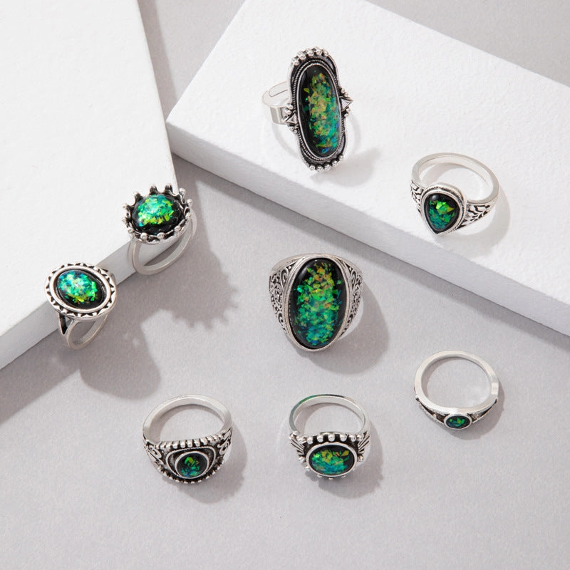 Wholesale Vintage Gemstone Alloy Rings Set of 8
