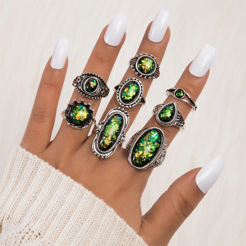Wholesale Vintage Gemstone Alloy Rings Set of 8