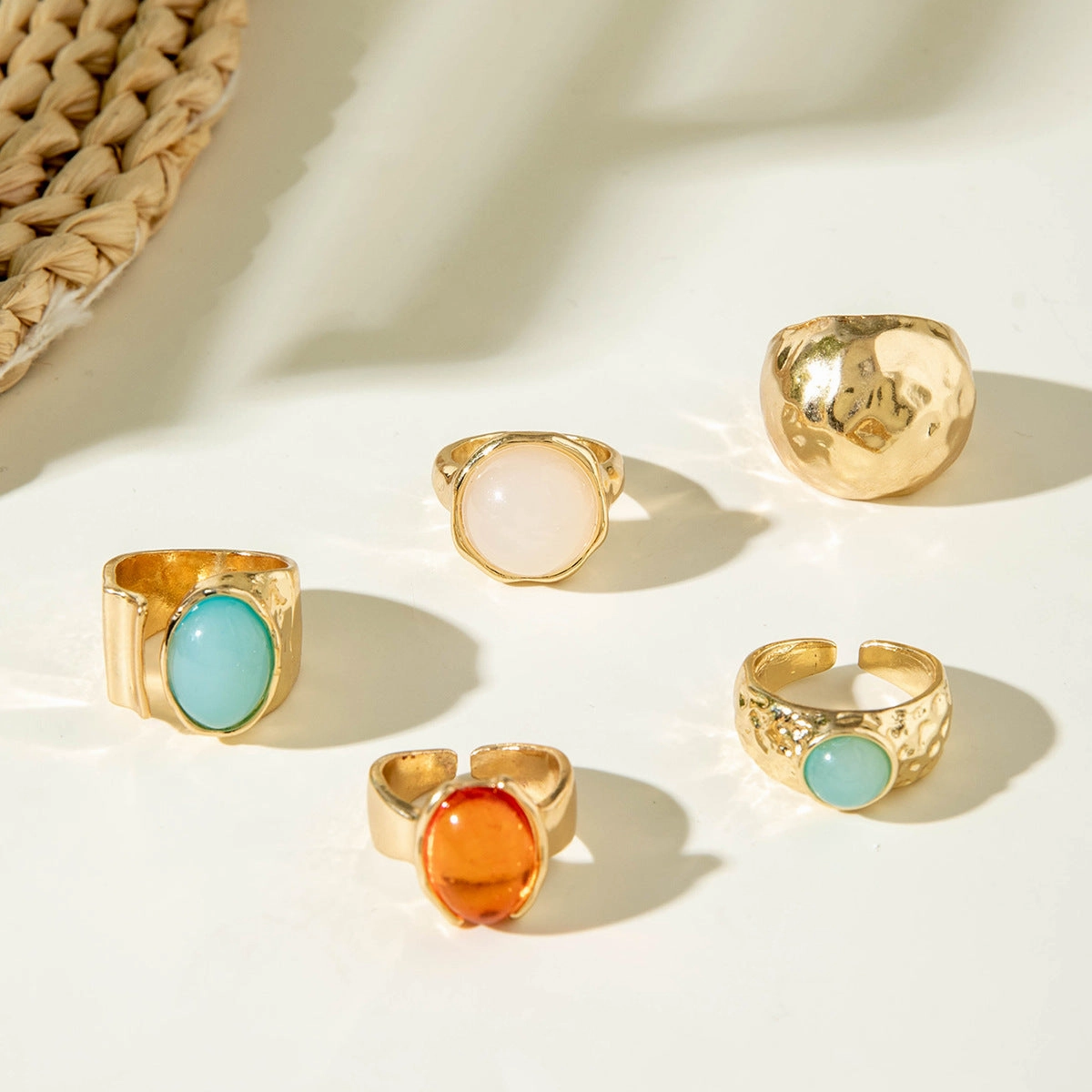 Wholesale Vintage Gemstone Irregular Ring Set
