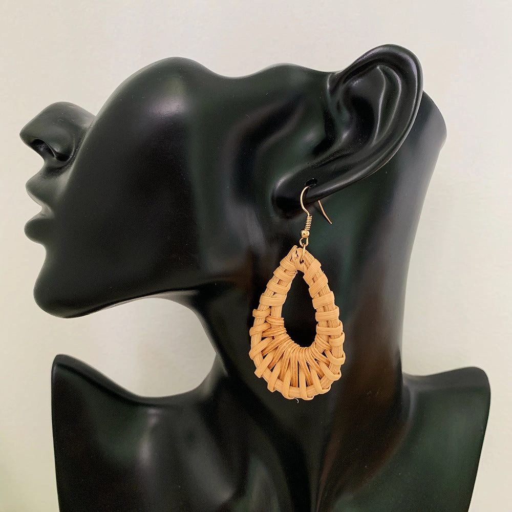 Wholesale Vintage Geometric Round Rattan Earrings