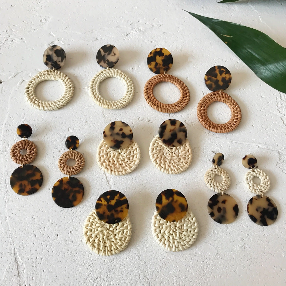 Wholesale Vintage Geometric Round Rattan Earrings