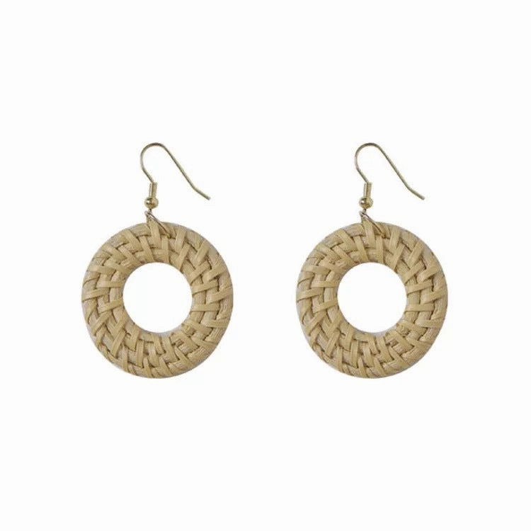 Wholesale Vintage Geometric Round Rattan Earrings