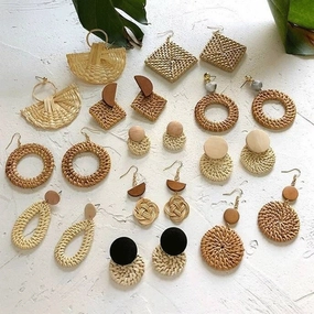 Wholesale Vintage Geometric Round Rattan Earrings