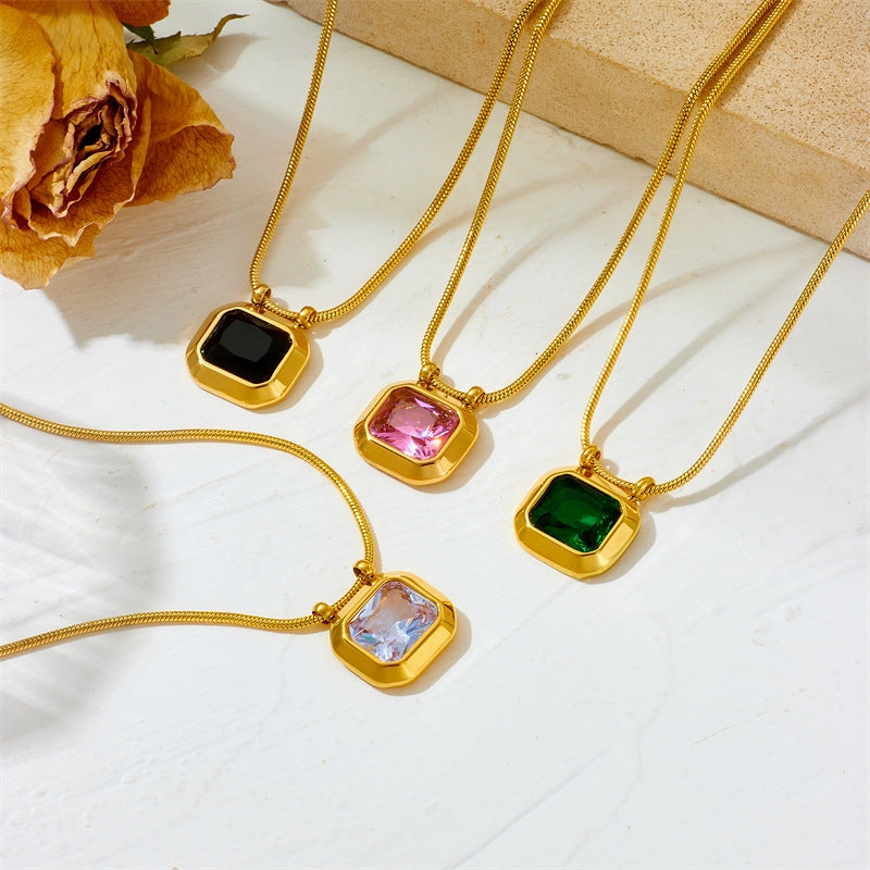 Wholesale Vintage Geometric Zircon Octagon Sugar Cube Clavicle Chain Necklace