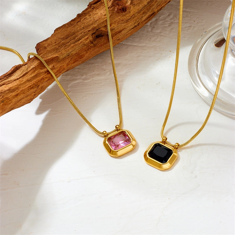 Wholesale Vintage Geometric Zircon Octagon Sugar Cube Clavicle Chain Necklace