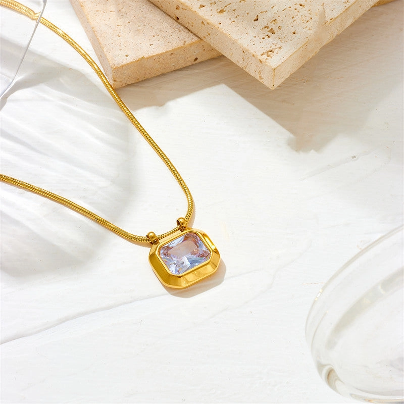 Wholesale Vintage Geometric Zircon Octagon Sugar Cube Clavicle Chain Necklace