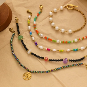 Wholesale Vintage Gold Bohemian Style Beaded Titanium Steel Bracelet
