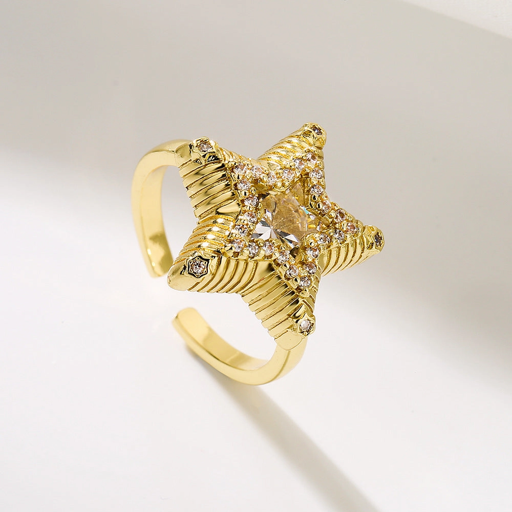 Wholesale Vintage Gold Plated Zircon Star Copper Rings