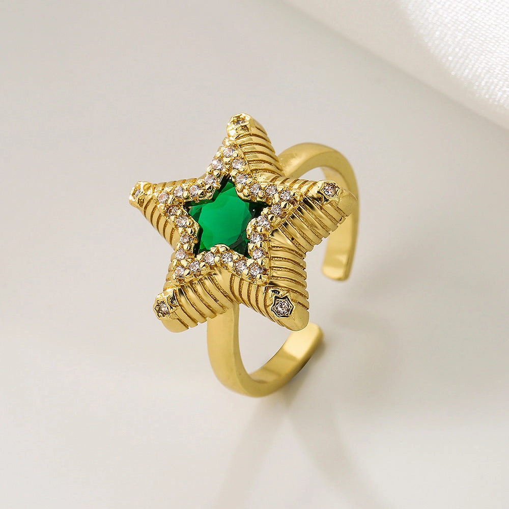 Wholesale Vintage Gold Plated Zircon Star Copper Rings