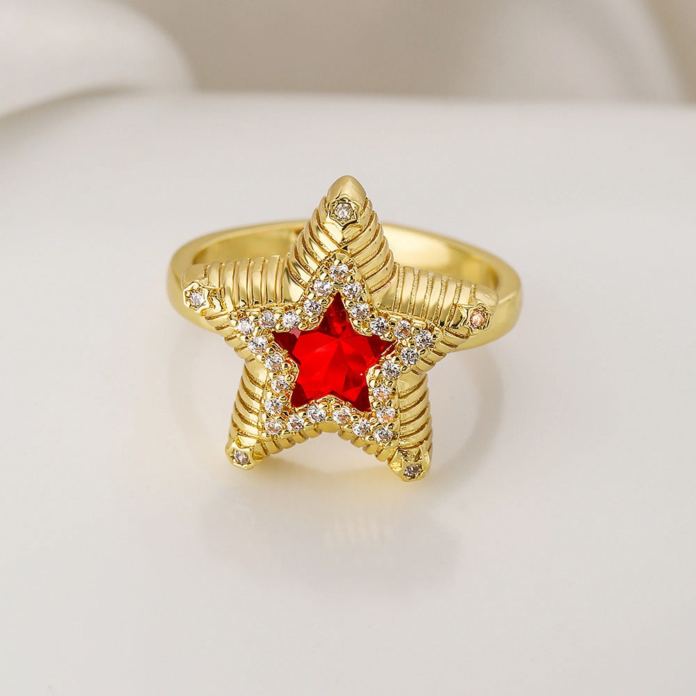 Wholesale Vintage Gold Plated Zircon Star Copper Rings