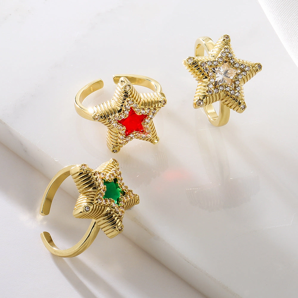 Wholesale Vintage Gold Plated Zircon Star Copper Rings