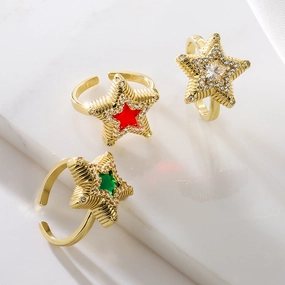 Wholesale Vintage Gold Plated Zircon Star Copper Rings
