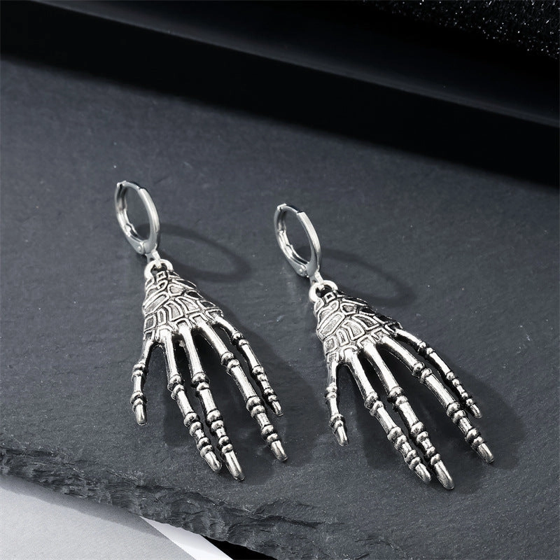 Wholesale Vintage Gothic Punk Skull Palm Earrings Necklace Set