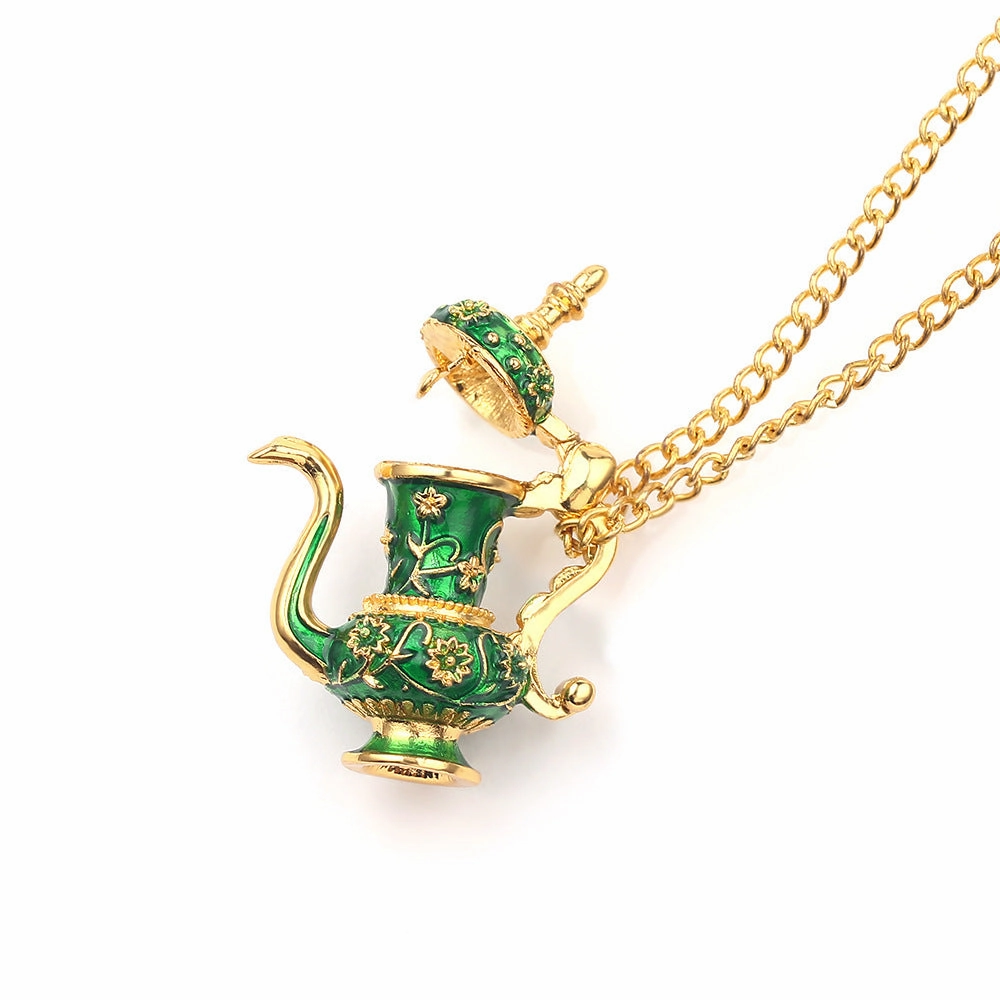Wholesale Vintage Green Alloy Dripping Oil Teapot Necklace