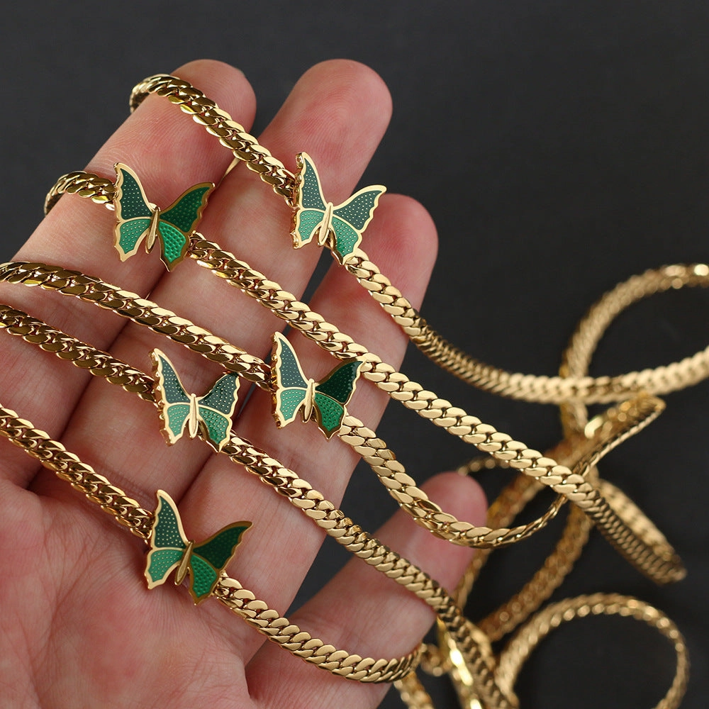 Wholesale Vintage Green Butterfly Titanium Steel Necklaces