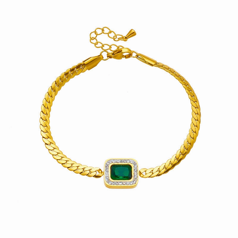 Wholesale Vintage Green Square Diamond Gemstone Twist Titanium Steel Bracelet