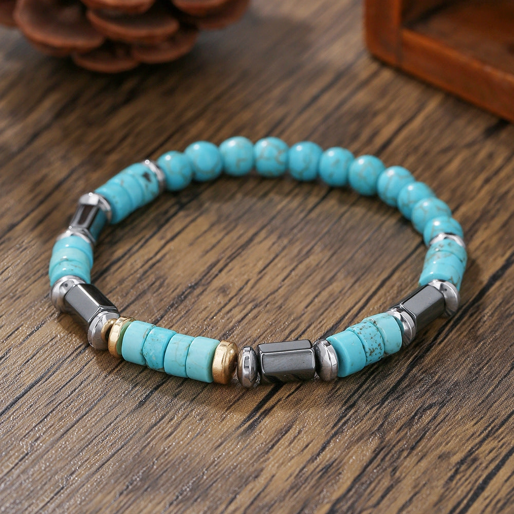 Wholesale Vintage Hand-Beaded Black Gallstone Turquoise Bracelet