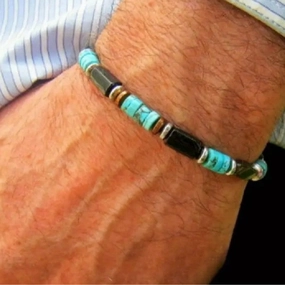 Wholesale Vintage Hand-Beaded Black Gallstone Turquoise Bracelet