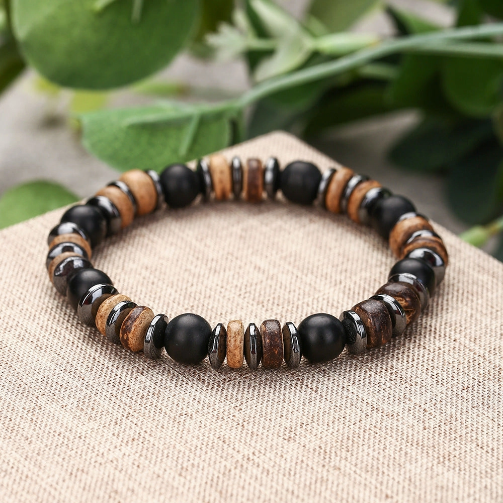 Wholesale Vintage Hand-Beaded Black Gallstone Turquoise Bracelet
