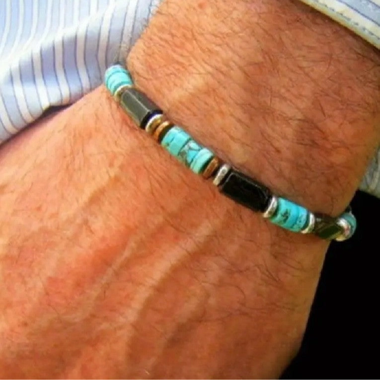 Wholesale Vintage Hand-Beaded Black Gallstone Turquoise Bracelet