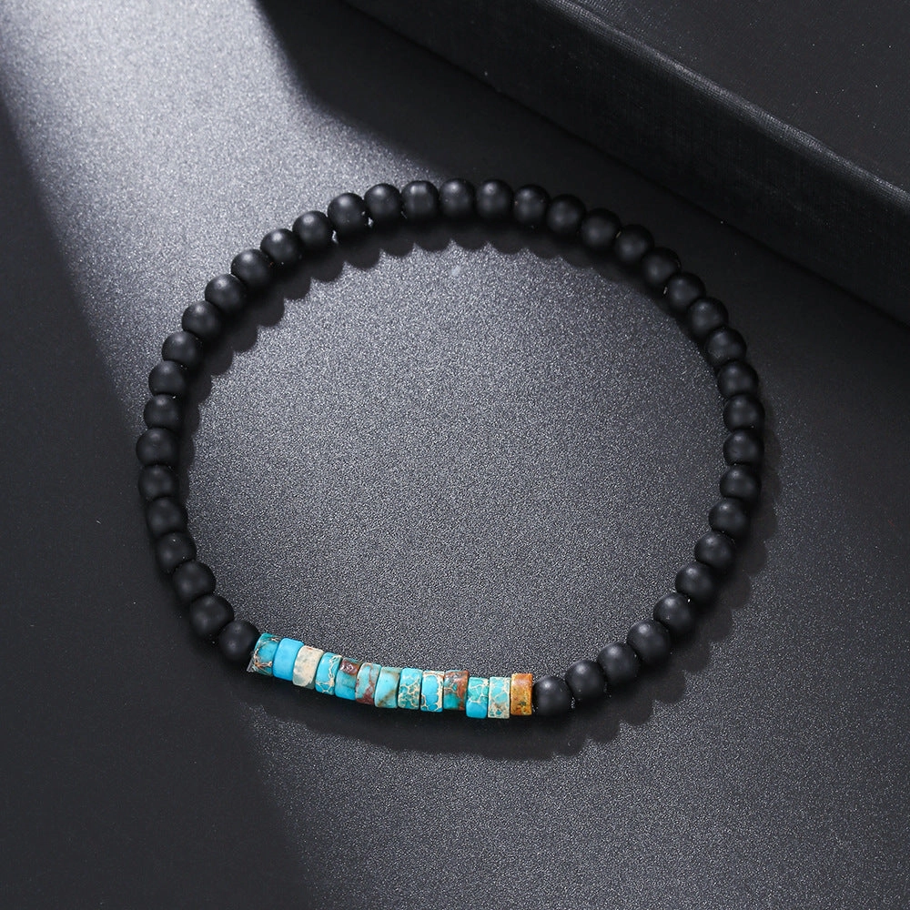 Wholesale Vintage Hand-Beaded Black Gallstone Turquoise Bracelet