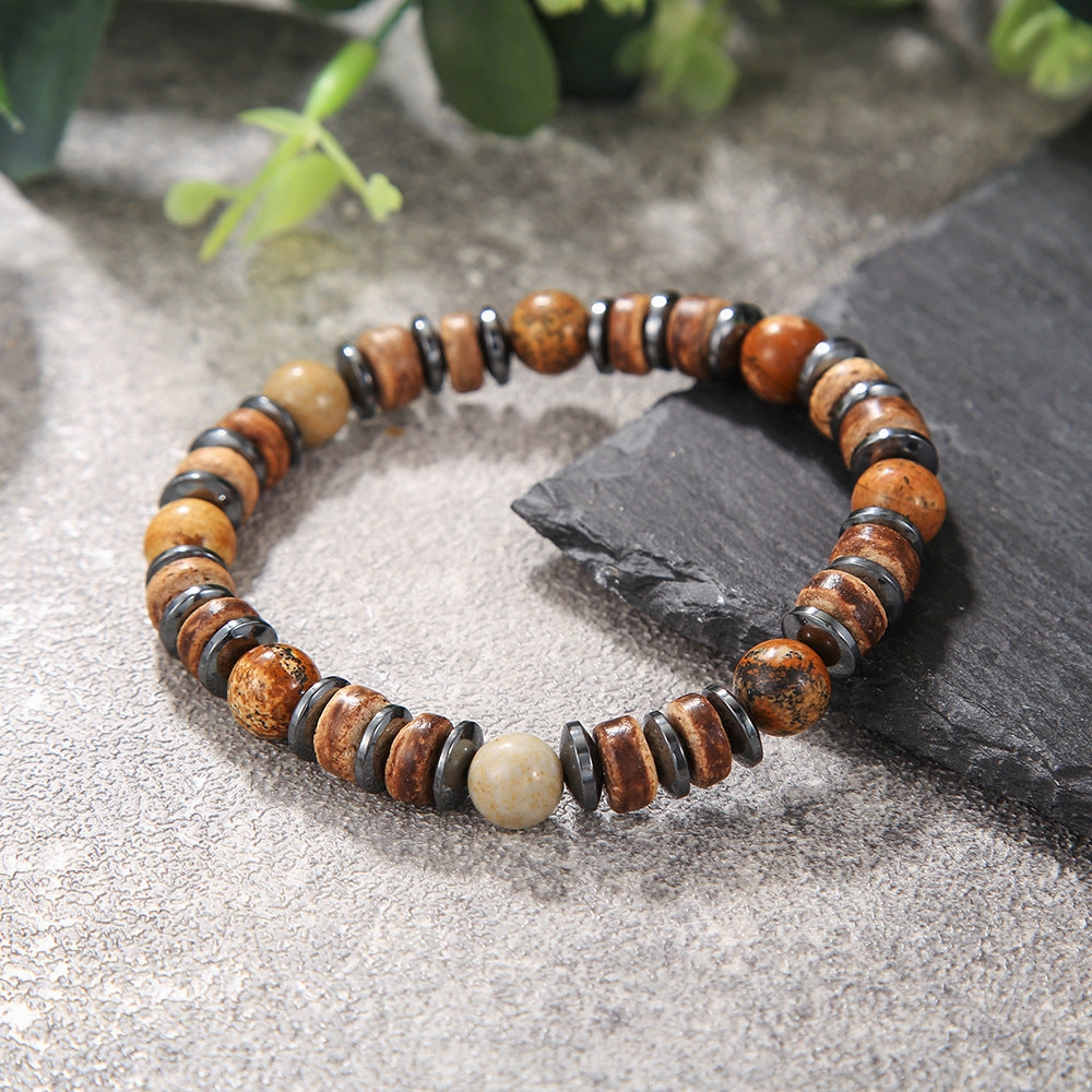 Wholesale Vintage Hand-Beaded Black Gallstone Turquoise Bracelet