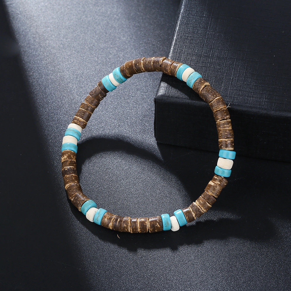 Wholesale Vintage Hand-Beaded Black Gallstone Turquoise Bracelet
