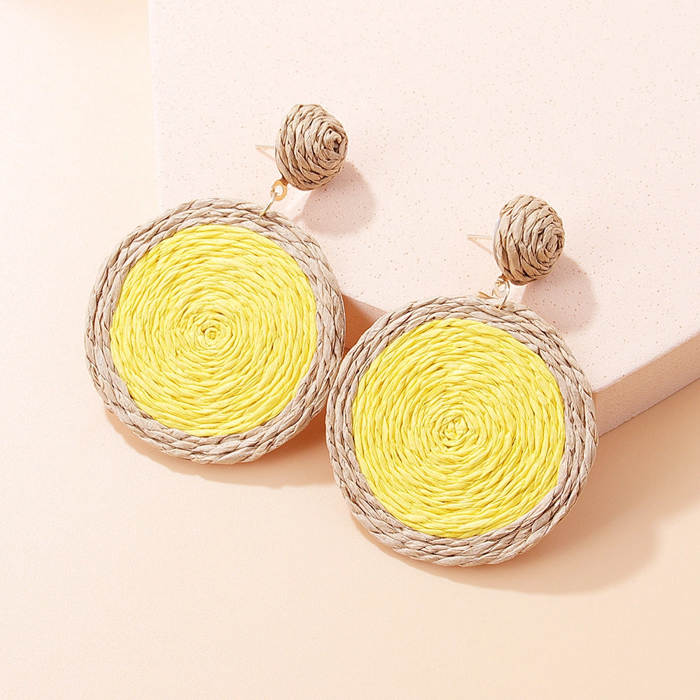 Wholesale Vintage Hand Made Straw Rope Earrings