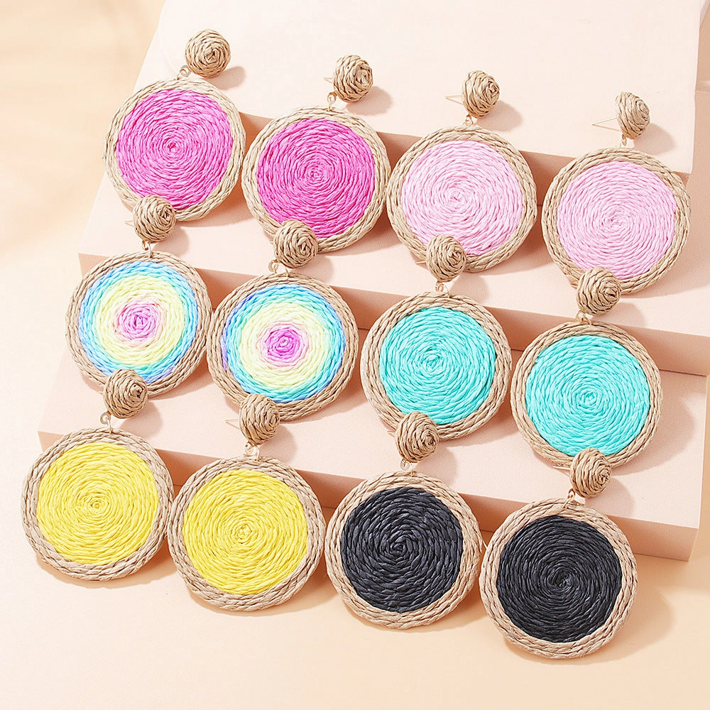 Wholesale Vintage Hand Made Straw Rope Earrings