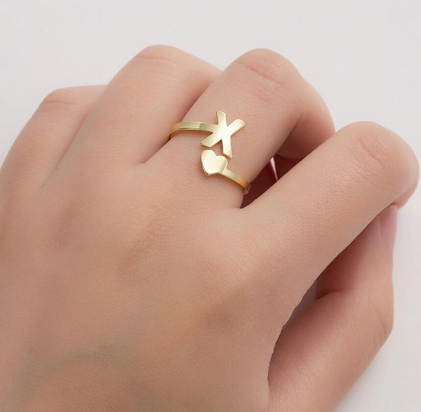 Wholesale Vintage Heart Alphabet Titanium Steel Rings