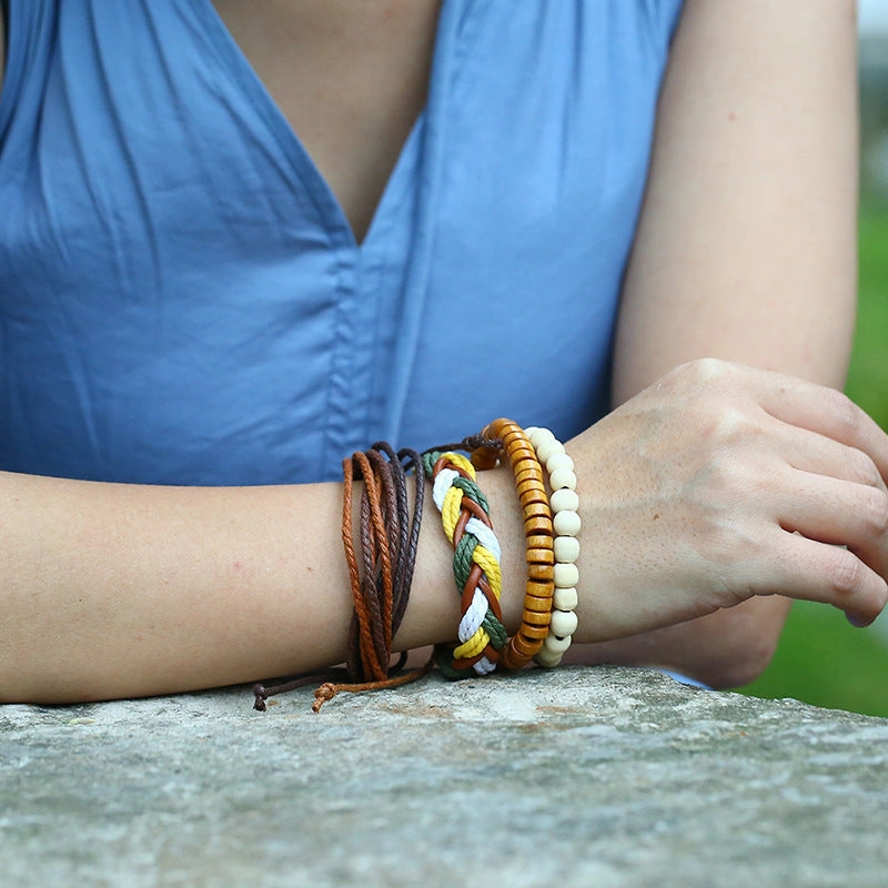 Wholesale Vintage Hemp Rope Leather Bracelet Set of Four