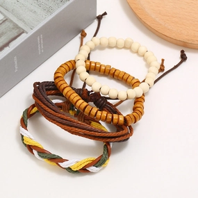 Wholesale Vintage Hemp Rope Leather Bracelet Set of Four