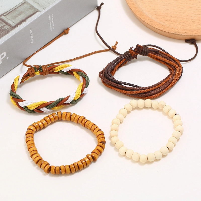 Wholesale Vintage Hemp Rope Leather Bracelet Set of Four