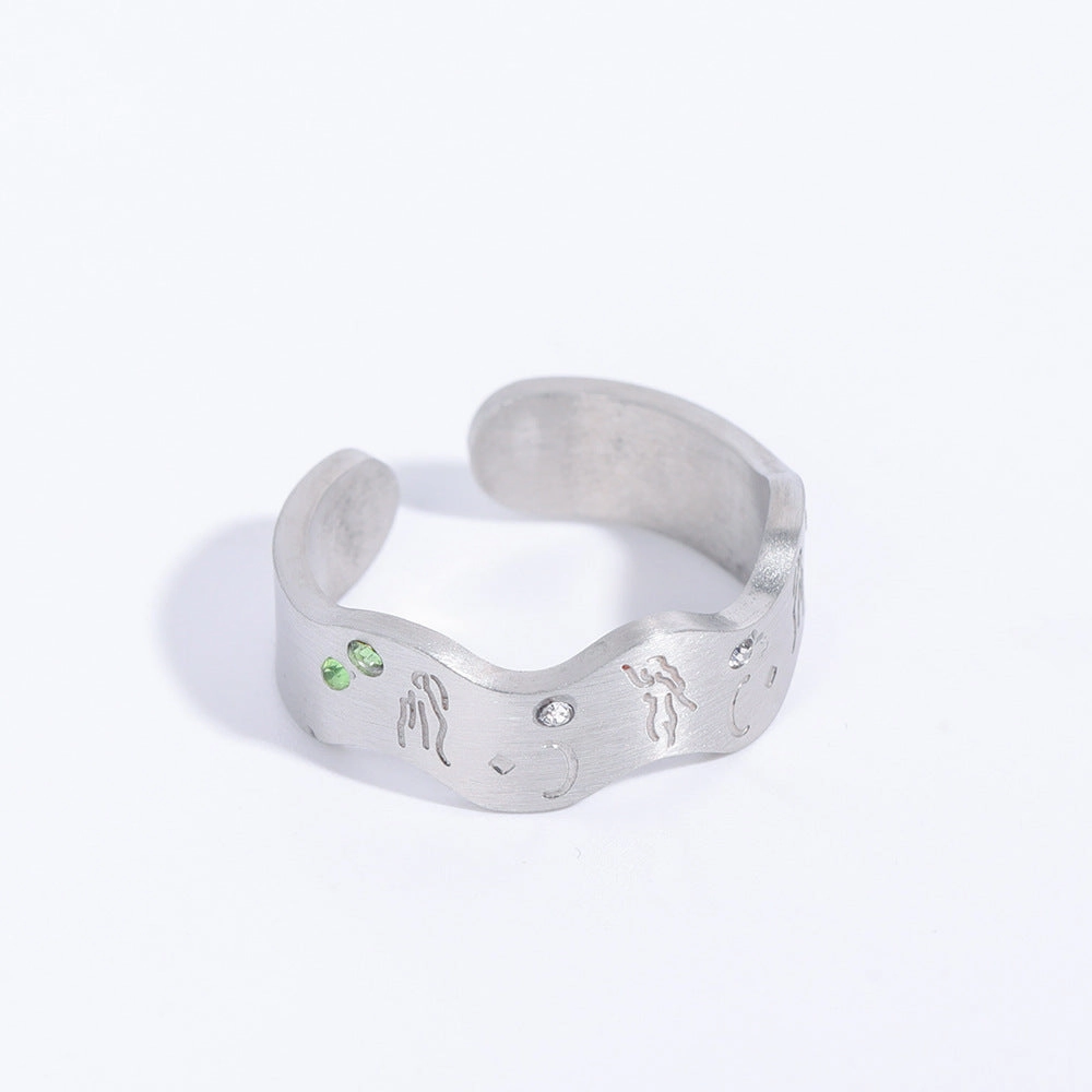 Wholesale Vintage Hollow Open Zircon Inlaid Stainless Steel Ring