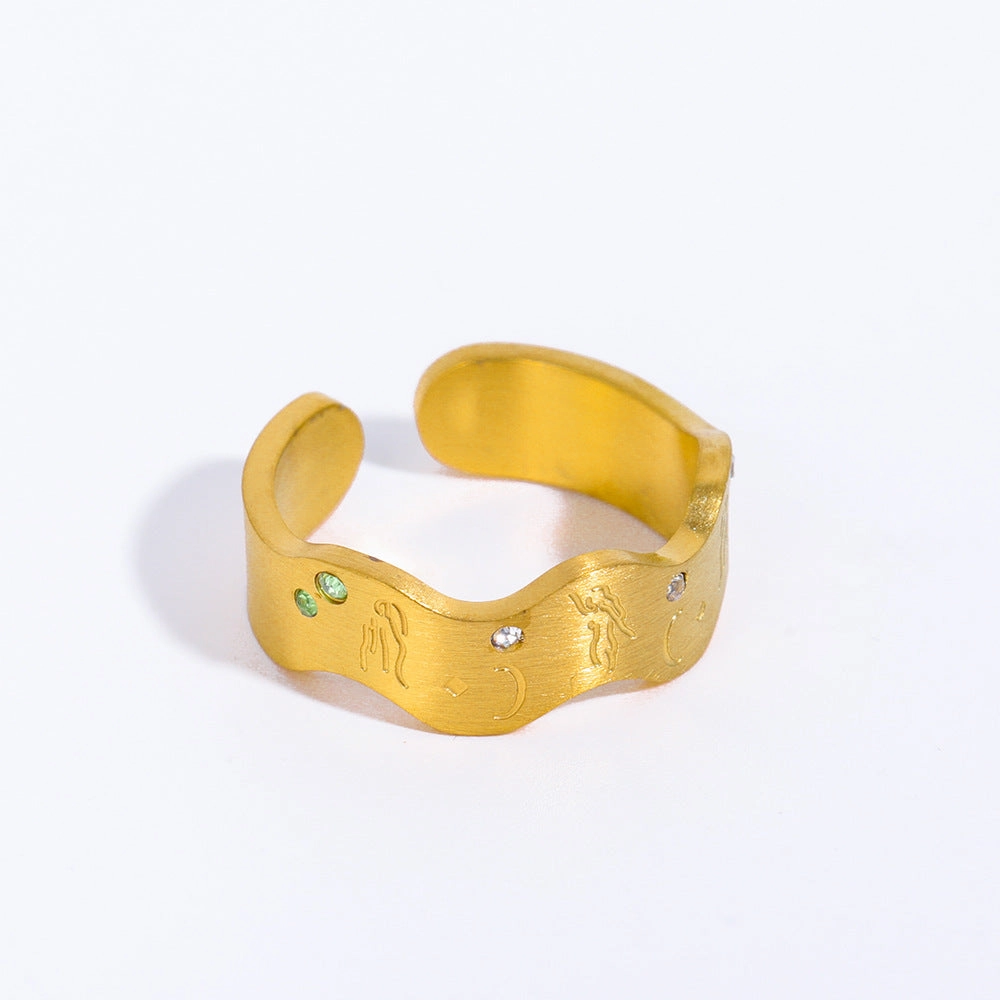 Wholesale Vintage Hollow Open Zircon Inlaid Stainless Steel Ring