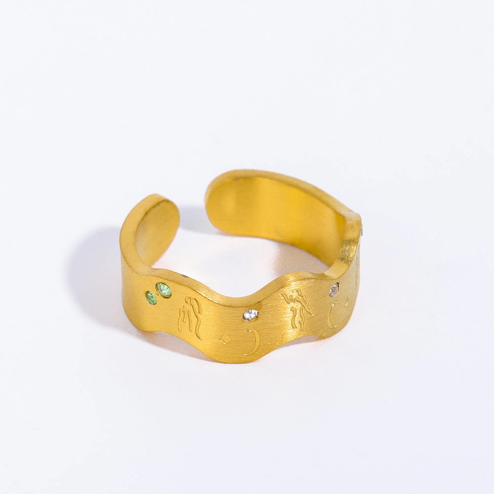 Wholesale Vintage Hollow Open Zircon Inlaid Stainless Steel Ring