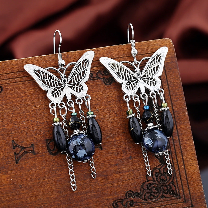 Wholesale Vintage Hollowed Out Butterfly Alloy Earrings