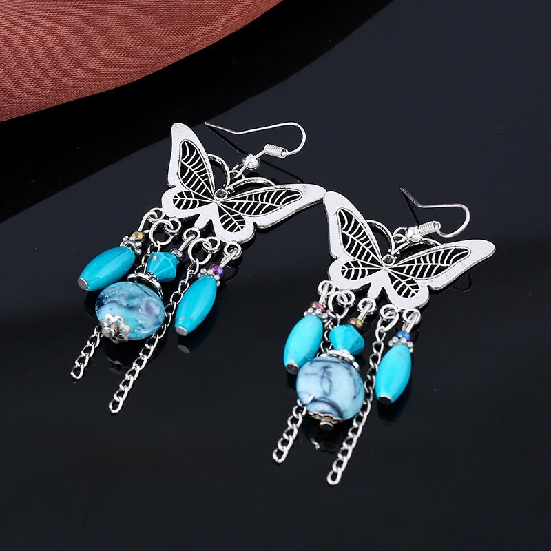 Wholesale Vintage Hollowed Out Butterfly Alloy Earrings