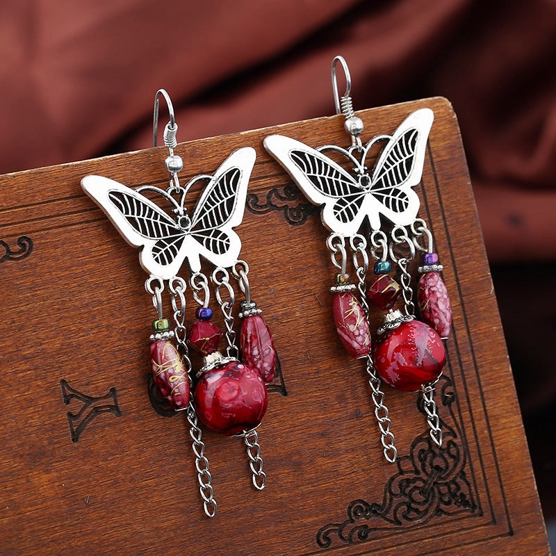 Wholesale Vintage Hollowed Out Butterfly Alloy Earrings