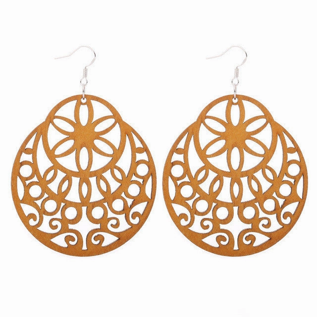 Wholesale Vintage Hollowed Out Wood Earrings