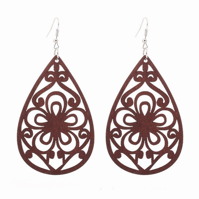 Wholesale Vintage Hollowed Out Wood Earrings