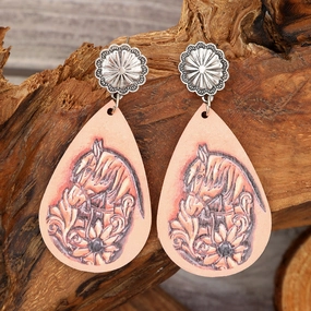 Wholesale Vintage Horse Head Wooden Drop Shaped Earrings