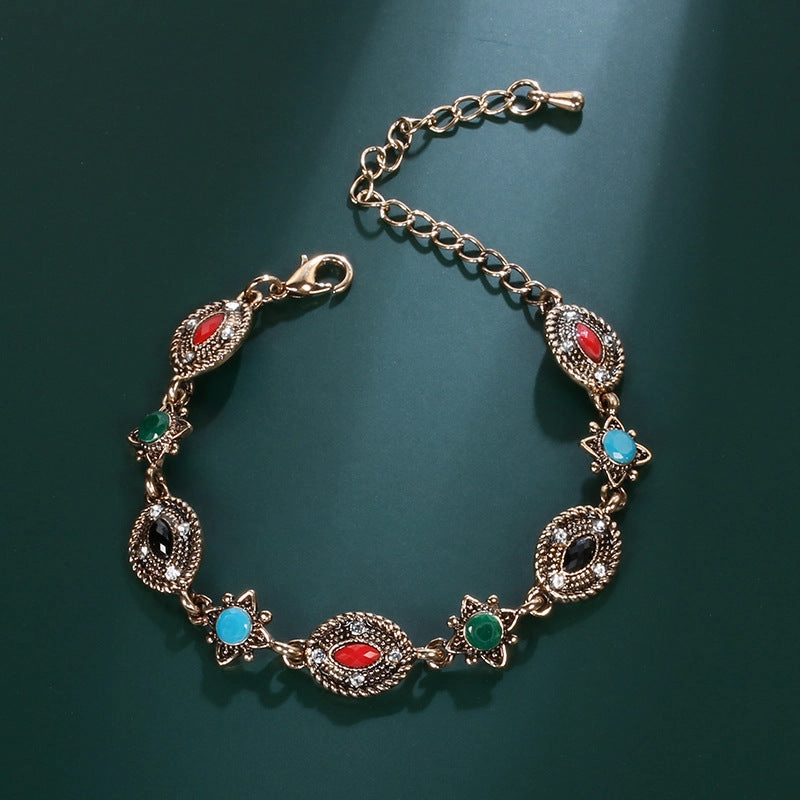 Wholesale Vintage Inlaid Carved Alloy Bracelet