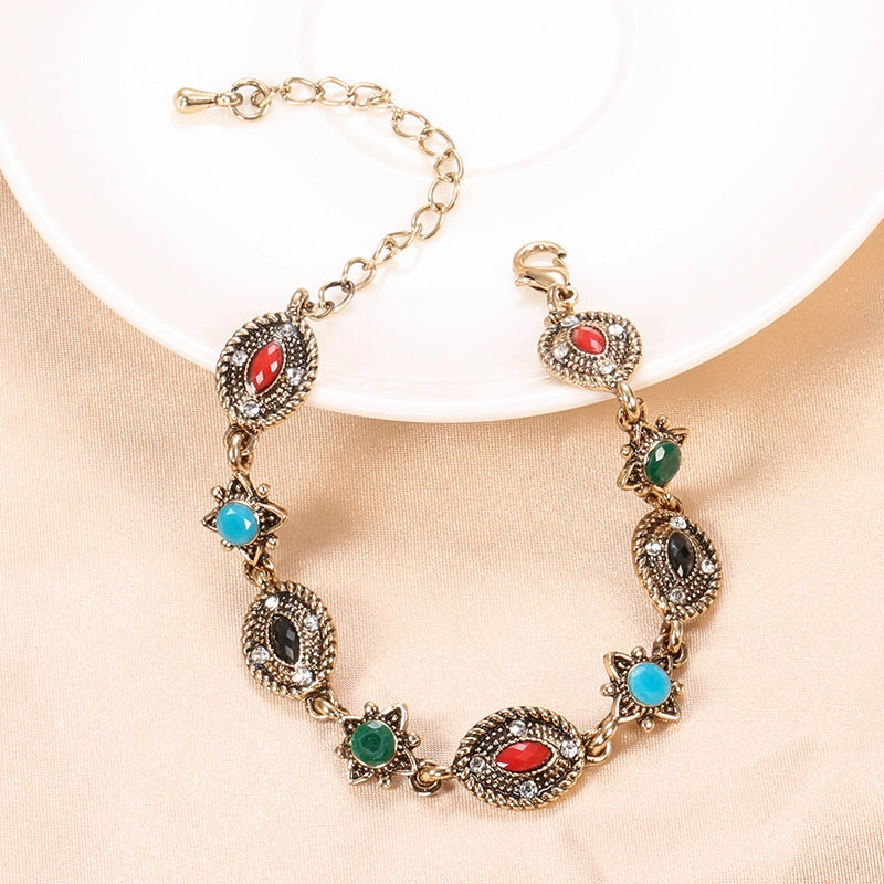 Wholesale Vintage Inlaid Carved Alloy Bracelet