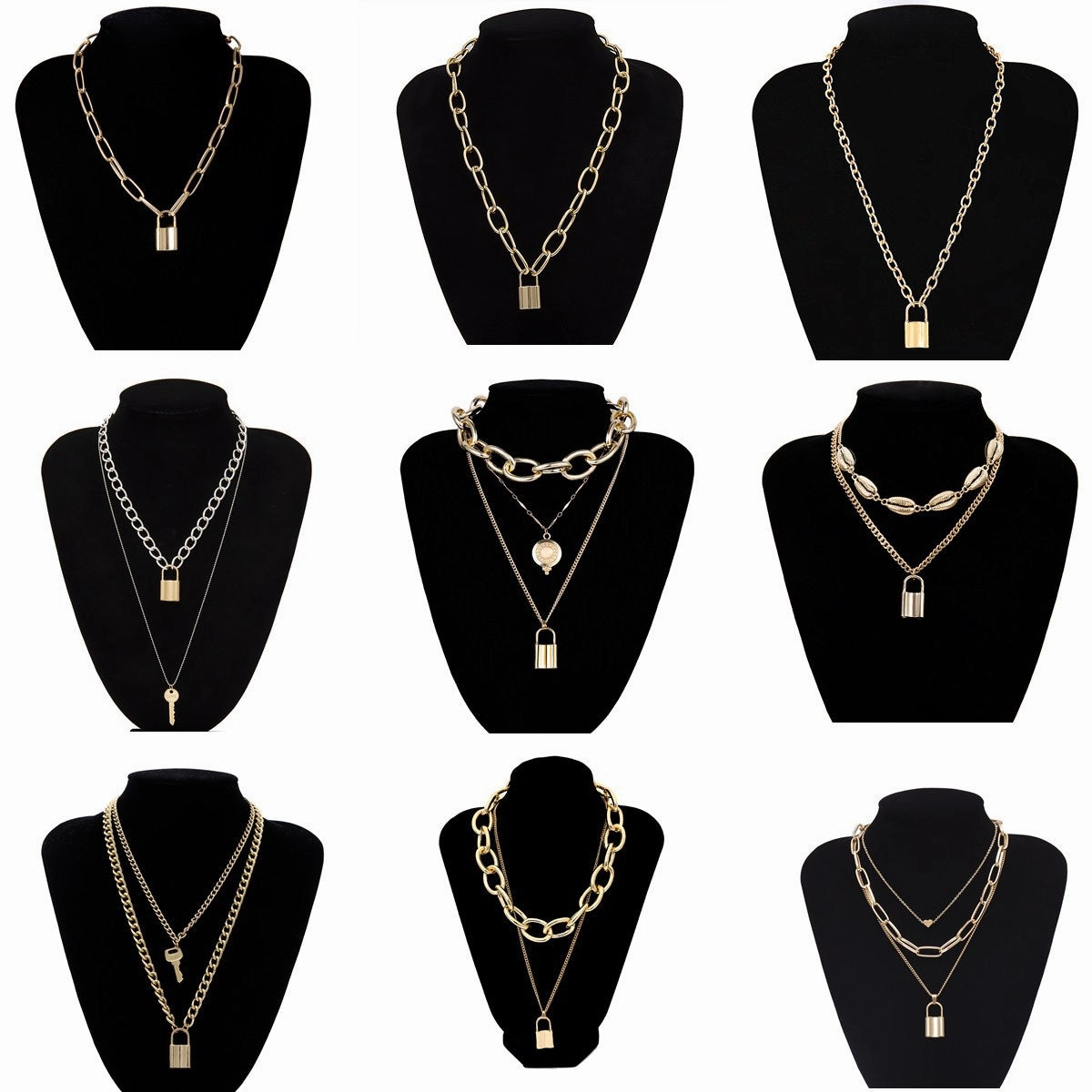 Wholesale Vintage Key Lock Shaped Alloy Necklaces